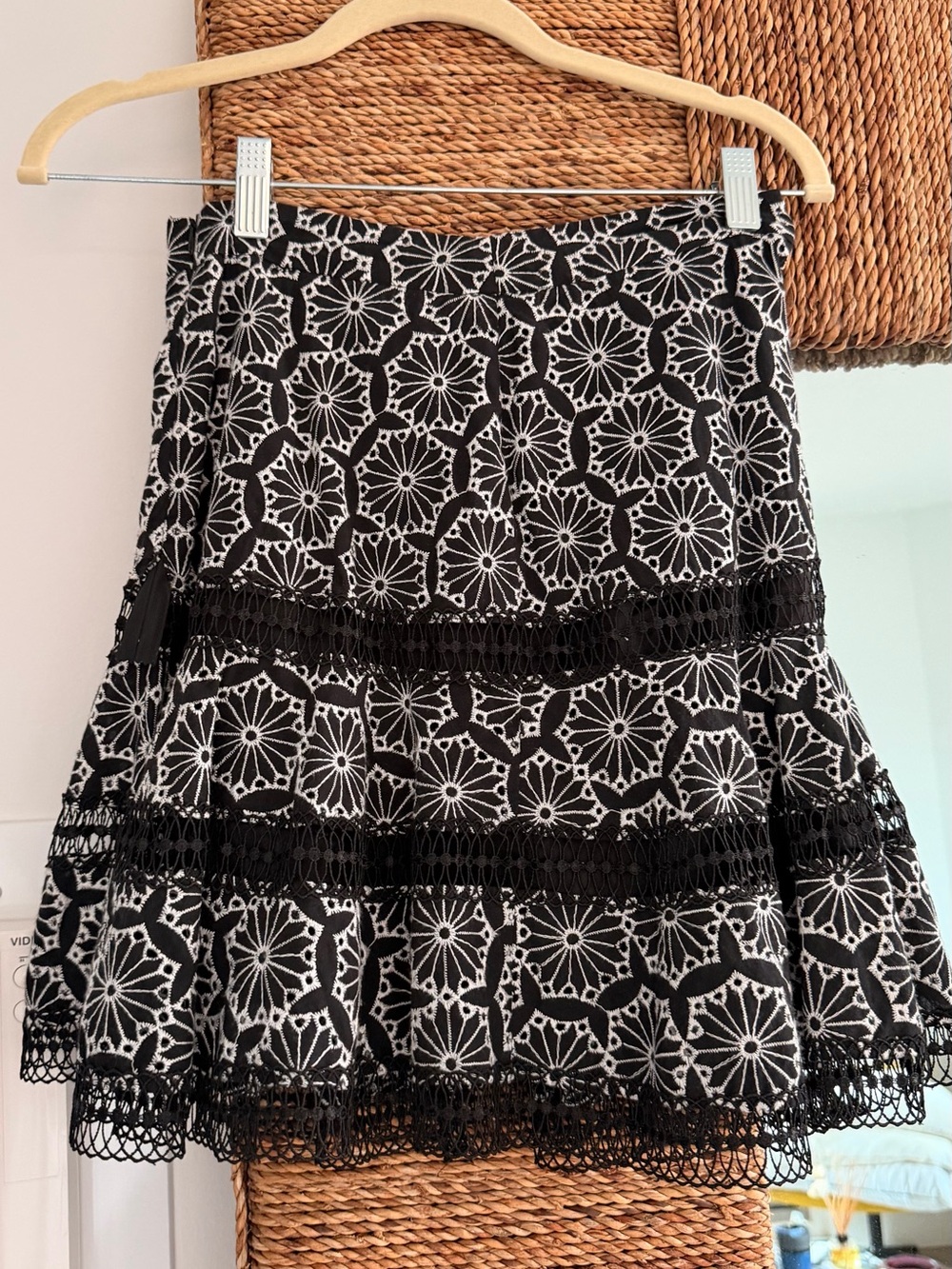 Bardot Black and White Lace-Trim Mini Skirt with top